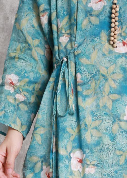 Handmade o neck tunic linen dress Work Outfits green print Dresses - SooLinen