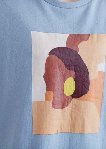 Handmade o neck Cinched linen cotton blue print Dresses summer - SooLinen