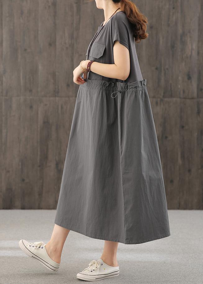 Handmade o neck Cinched quilting clothes Inspiration dark gray Maxi Dress - SooLinen
