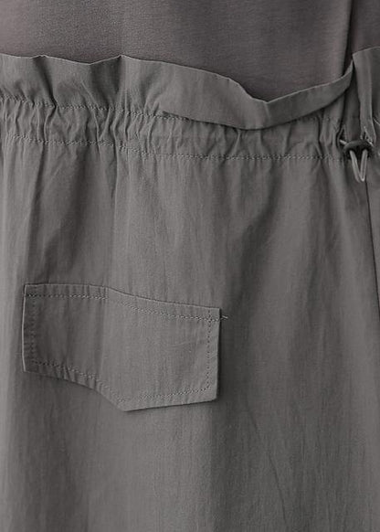 Handmade o neck Cinched quilting clothes Inspiration dark gray Maxi Dress - SooLinen