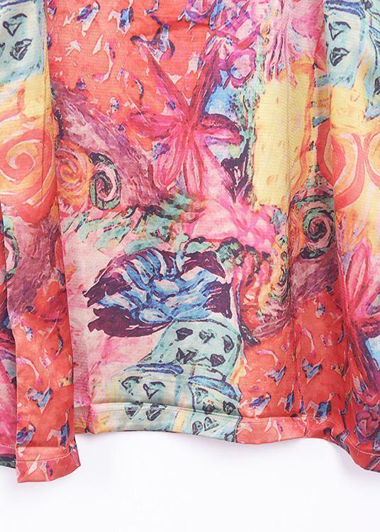 Handmade orange print chiffon Robes Korea Wardrobes o neck Maxi fall Dresses - SooLinen