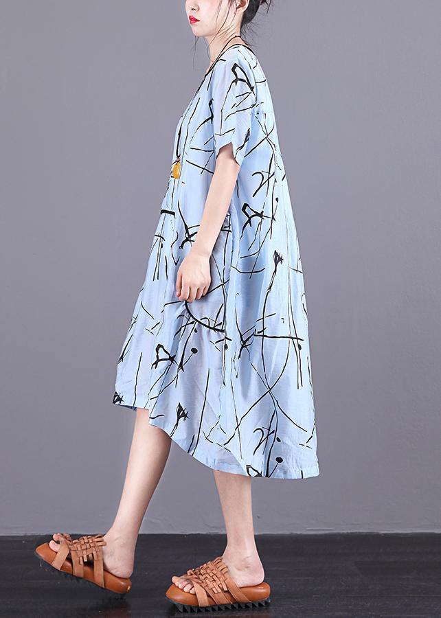 Handmade silk quilting dresses Stitches Summer Loose Short Sleeve Irregular Dress - SooLinen