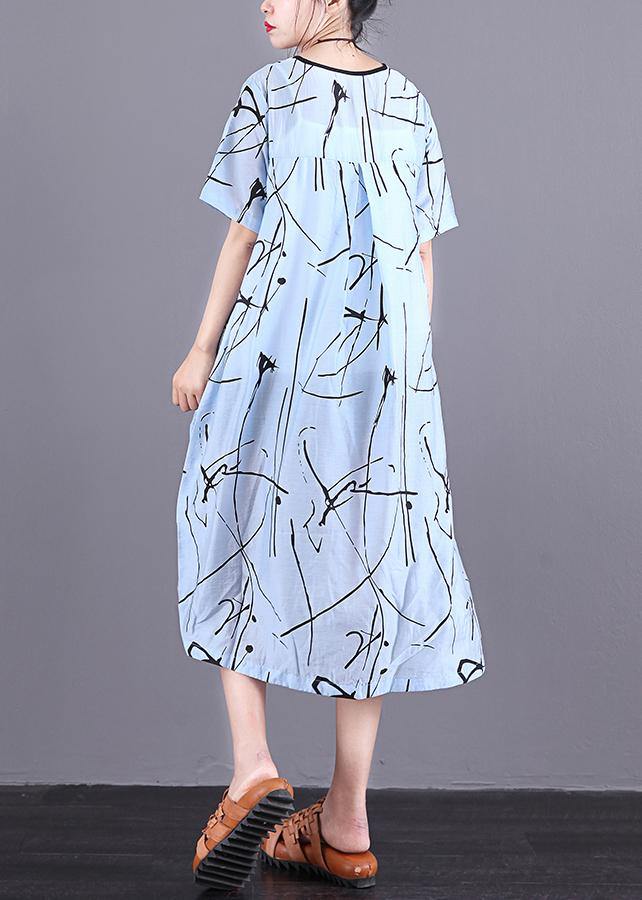 Handmade silk quilting dresses Stitches Summer Loose Short Sleeve Irregular Dress - SooLinen