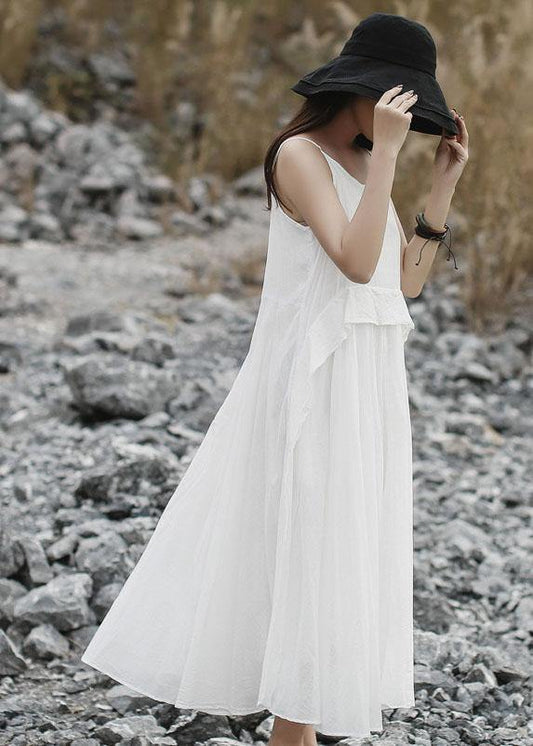 Handmade sleeveless linen dress Cotton white Dress summer - SooLinen