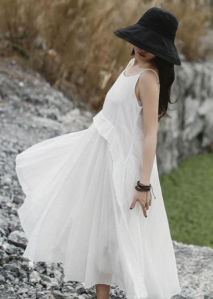 Handmade sleeveless linen dress Cotton white Dress summer - SooLinen