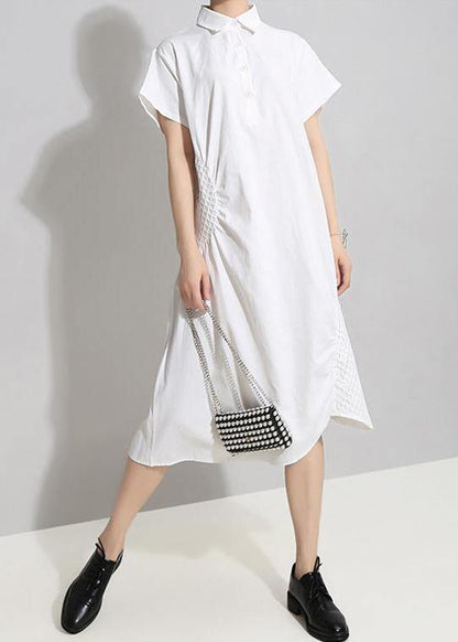 Handmade fine Women Patchwork Irregular Short Sleeve Summer Dress - SooLinen