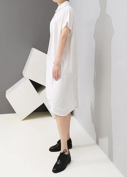 Handmade fine Women Patchwork Irregular Short Sleeve Summer Dress - SooLinen