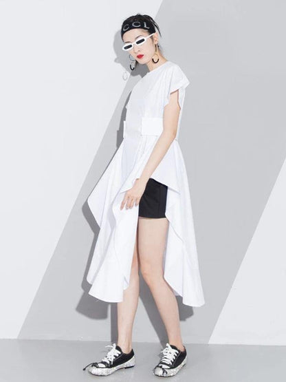 Handmade white Cotton o neck asymmetric A Line summer Dresses - SooLinen