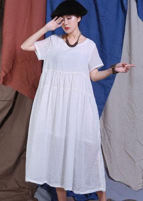Handmade white big hem cotton linen Robes Cinched waist Maxi summer Dresses - SooLinen