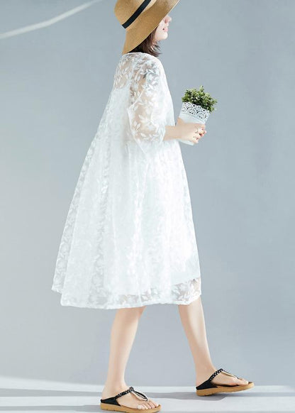 Handmade white dress 2025 o neck Cinched A Line Summer Dresses