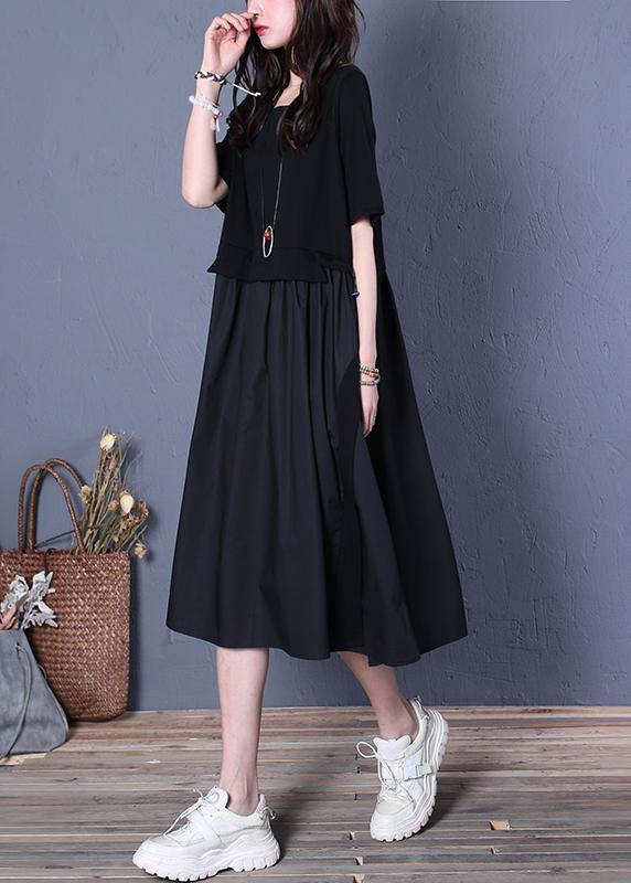 Handmade yellow cotton clothes For Women o neck patchwork cotton summer Dresses - SooLinen