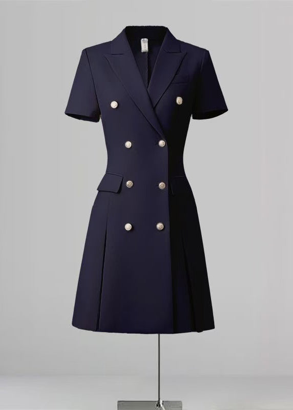 Handsome Navy Double-Breasted Tailored Dress Summer