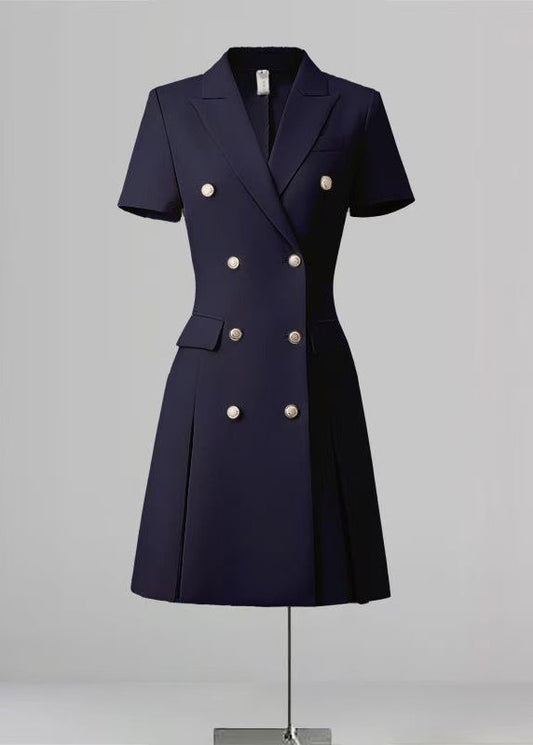 Handsome Navy Double-Breasted Tailored Dress Summer