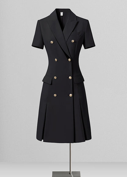Handsome Navy Double-Breasted Tailored Dress Summer