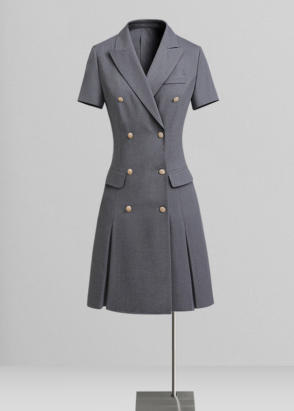 Handsome Navy Double-Breasted Tailored Dress Summer