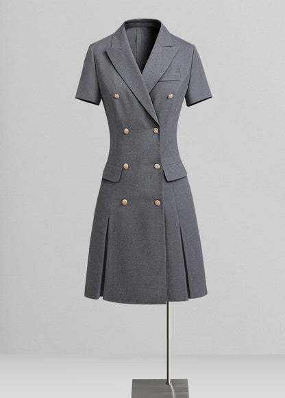 Handsome Navy Double-Breasted Tailored Dress Summer