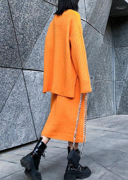 High neck sweater suit skirt two-piece long over-the-knee temperament autumn and winter knitted skirt - SooLinen