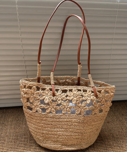 Holiday Beach Khaki Hollowed Out Floral Shoulder Bag