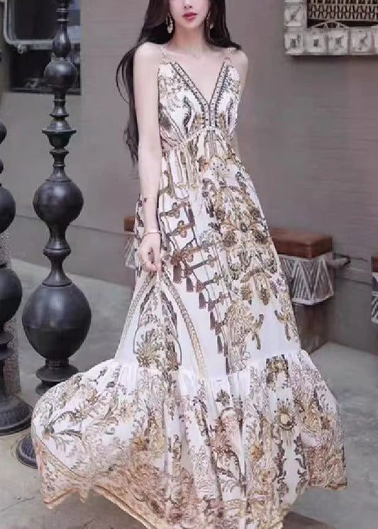 Holiday Style Printed Beach Strap Dress For Summer 2025