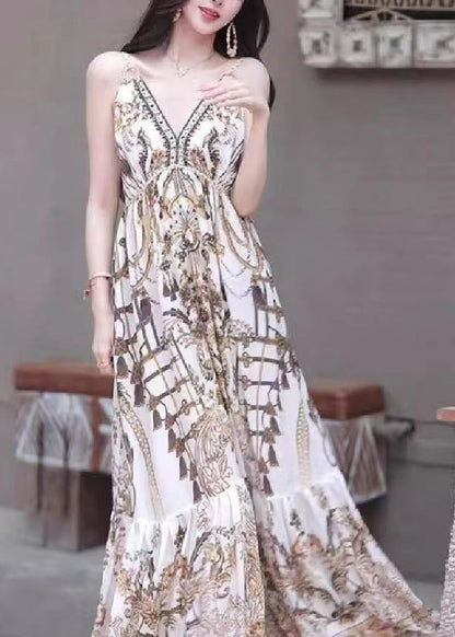 Holiday Style Printed Beach Strap Dress For Summer 2025