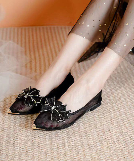 Hollow Out Black Flat Shoes Pointed Toe Flat Shoes