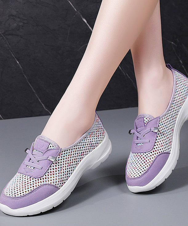 Hollow Out Purple Flat Shoes For Women Cross Strap Flat Shoes