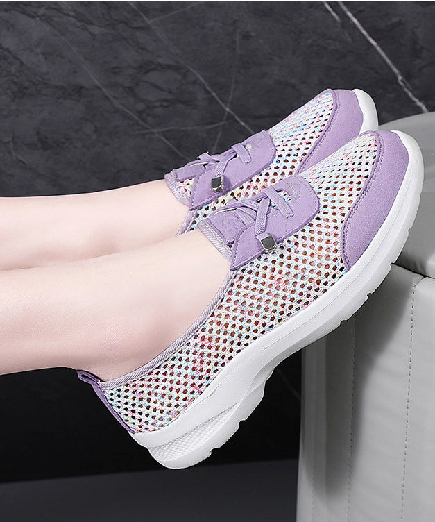 Hollow Out Purple Flat Shoes For Women Cross Strap Flat Shoes