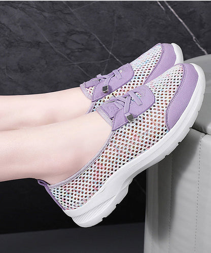 Hollow Out Purple Flat Shoes For Women Cross Strap Flat Shoes
