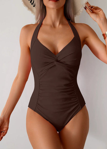 Hot Army Green Halter Lace Up Plus Size Beach Bodysuit Swimwear