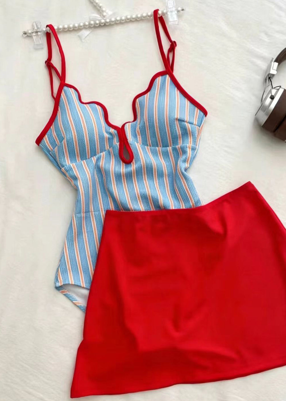 Hot Blue Striped Backless Grils Swimwear Bodysuits