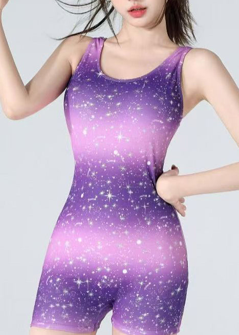 Hot Gradient Purple Star Print Swimwear Bodysuit