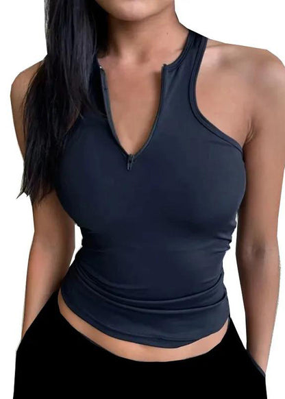 Hot Navy High Bounce Speed Dry Zipper Sports Top