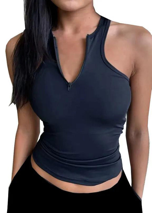 Hot Navy High Bounce Speed Dry Zipper Sports Top