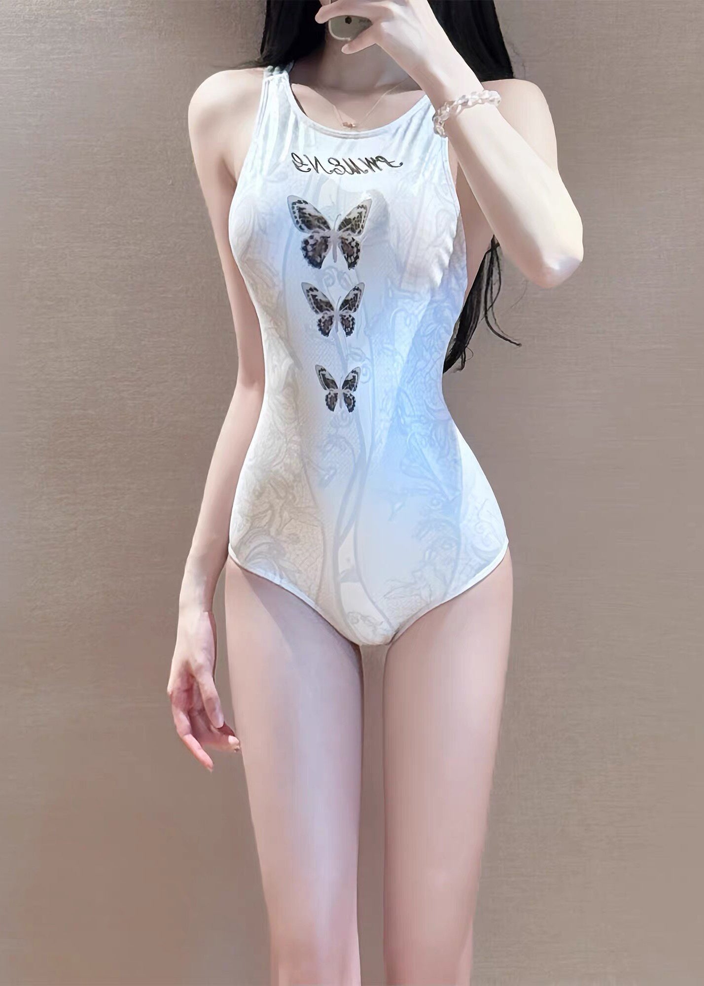 Hot White Butterfly Backless Swimwear Bodysuit