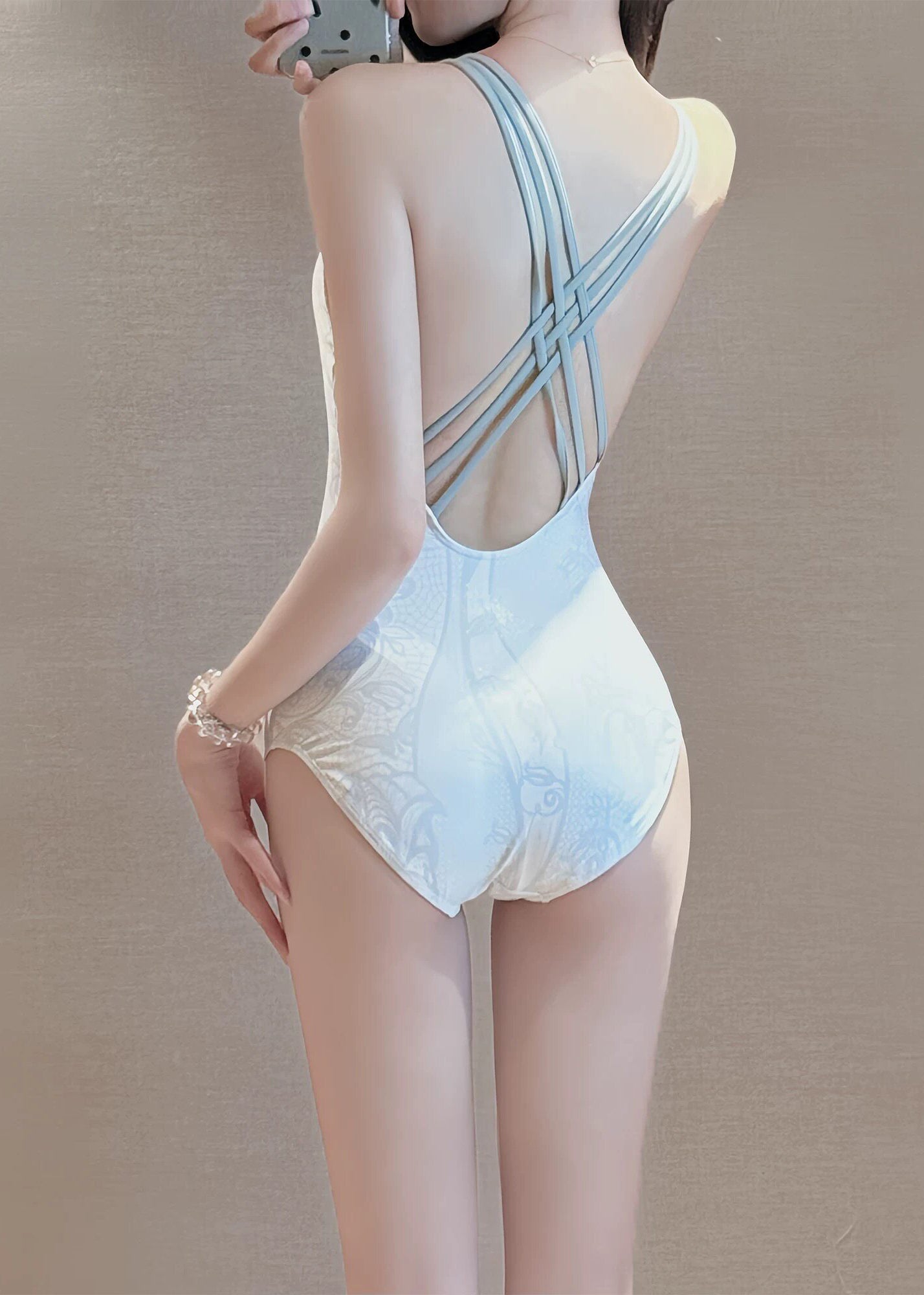 Hot White Butterfly Backless Swimwear Bodysuit