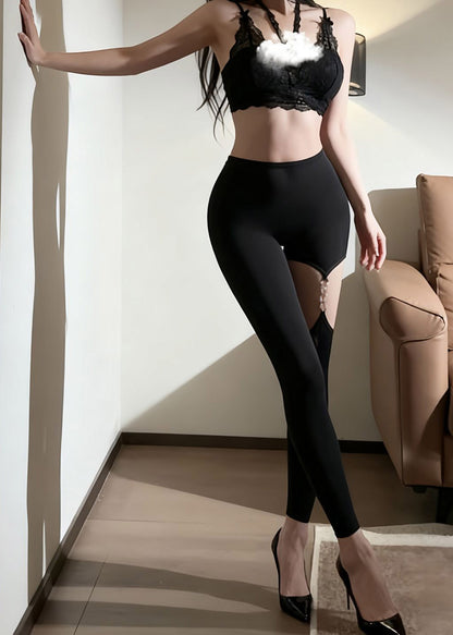 Impact Black High Waist Hollow Out Sports Bra And Leggings Set Suit