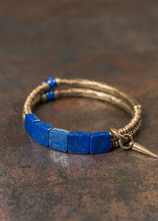 Industrial Style Lapis Lazuli Double-layer Copper Bangle For Men