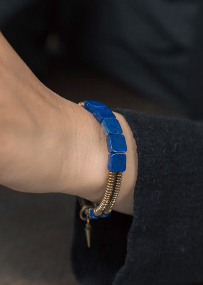 Industrial Style Lapis Lazuli Double-layer Copper Bangle For Men
