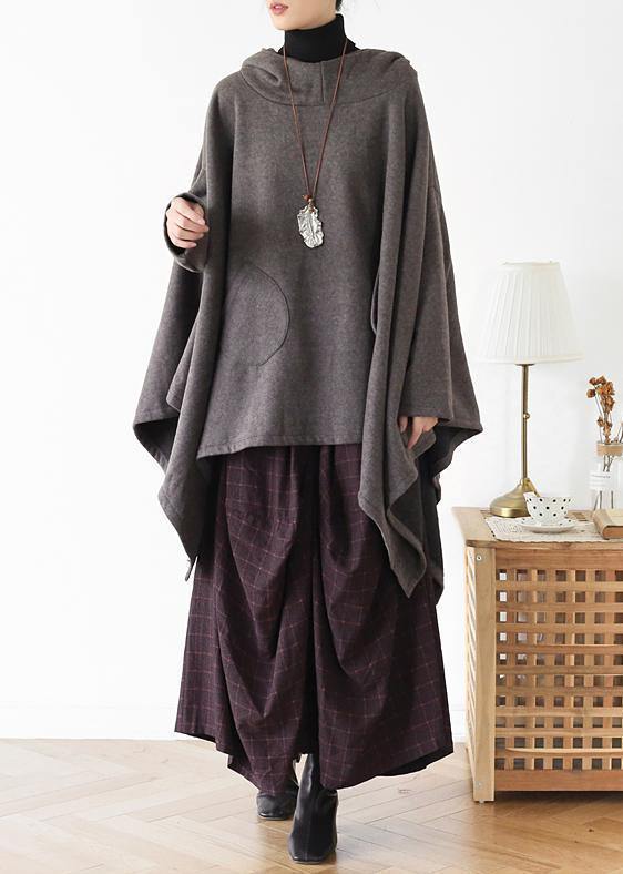 Irregular gray pullover loose large size cotton sweater coat personalized knitted top - SooLinen