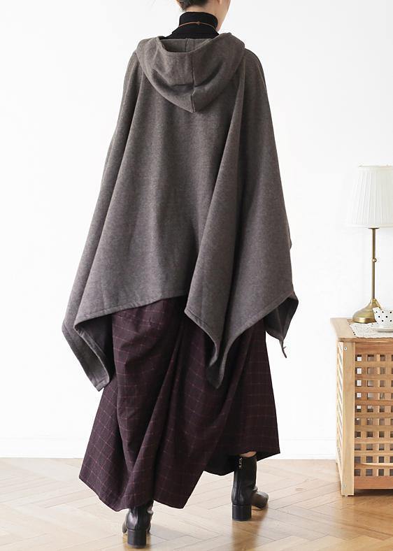 Irregular gray pullover loose large size cotton sweater coat personalized knitted top - SooLinen