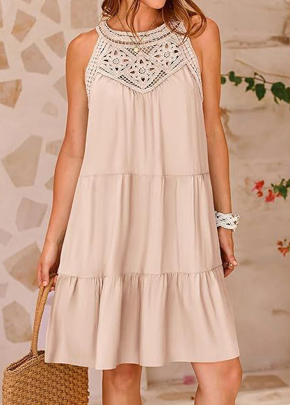 Italian Apricot Cold Shoulder Patchwork Cotton Dress Summer