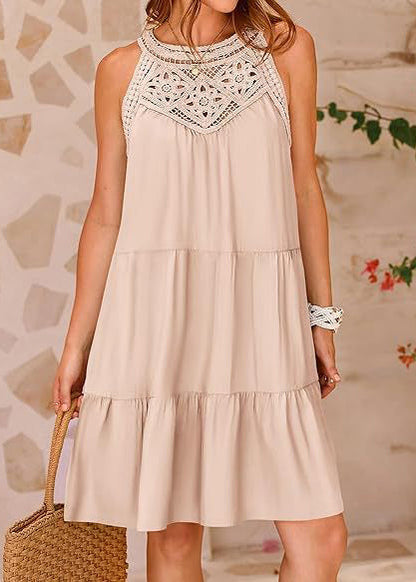 Italian Apricot Cold Shoulder Patchwork Cotton Dress Summer