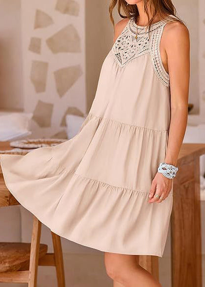 Italian Apricot Cold Shoulder Patchwork Cotton Dress Summer