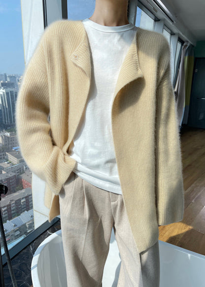 Italian Apricot O Neck Cozy Woolen Cardigans Spring