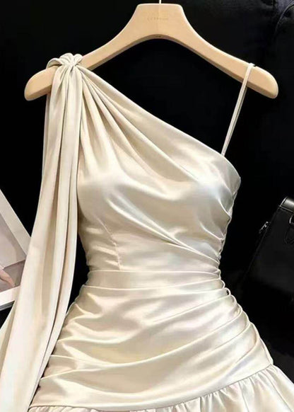 Italian Apricot One Shoulder Backless Cinched Holiday Mini Dresses Sleeveless