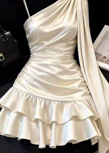 Italian Apricot One Shoulder Backless Cinched Holiday Mini Dresses Sleeveless