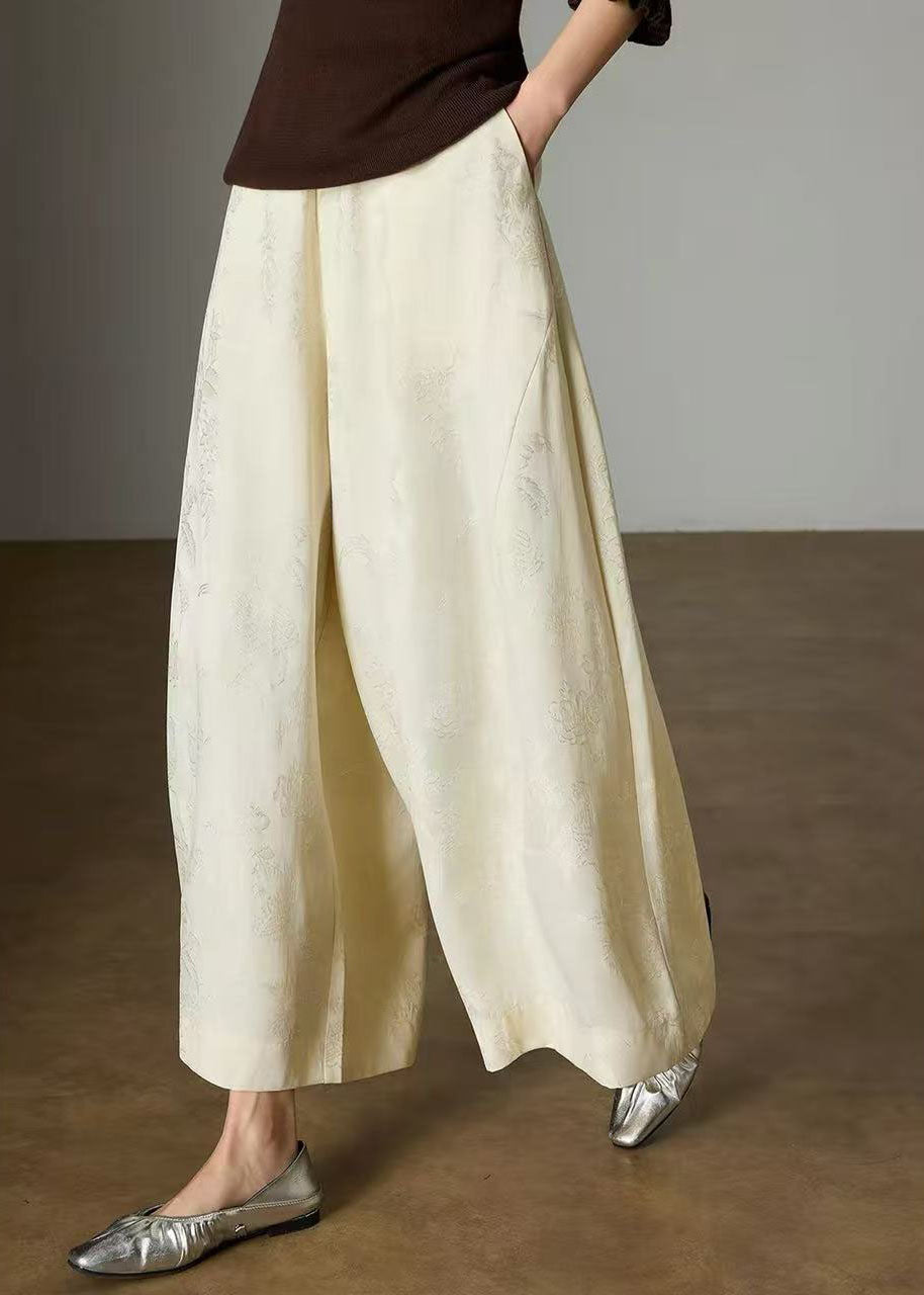 Italian Apricot Oversized Jacquard Silk Crops Pants Fall