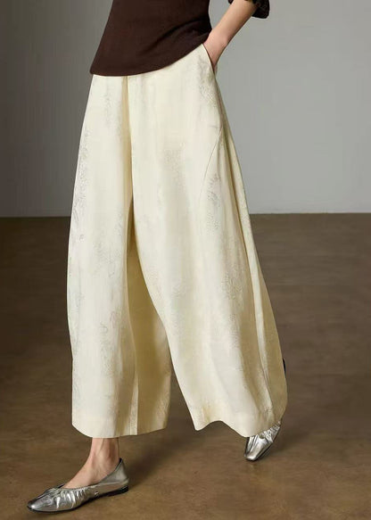 Italian Apricot Oversized Jacquard Silk Crops Pants Fall