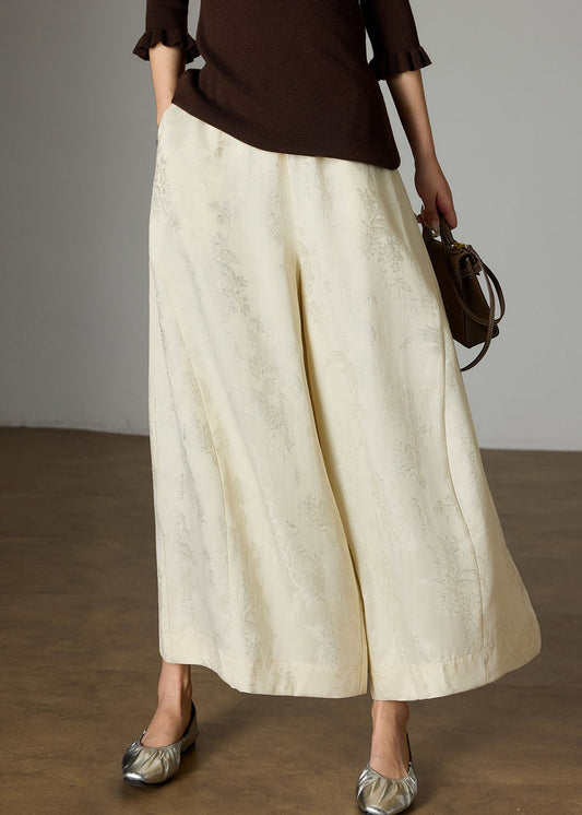 Italian Apricot Oversized Jacquard Silk Crops Pants Fall