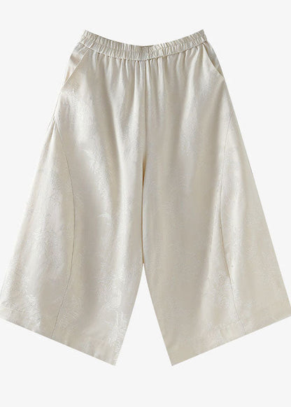 Italian Apricot Oversized Jacquard Silk Crops Pants Fall